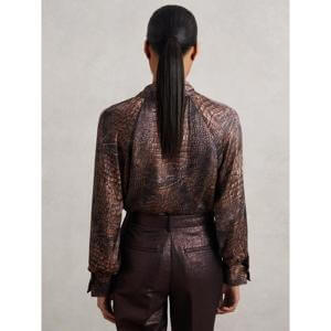 REISS Naomi Crocodile-Print Tie-Neck Blouse